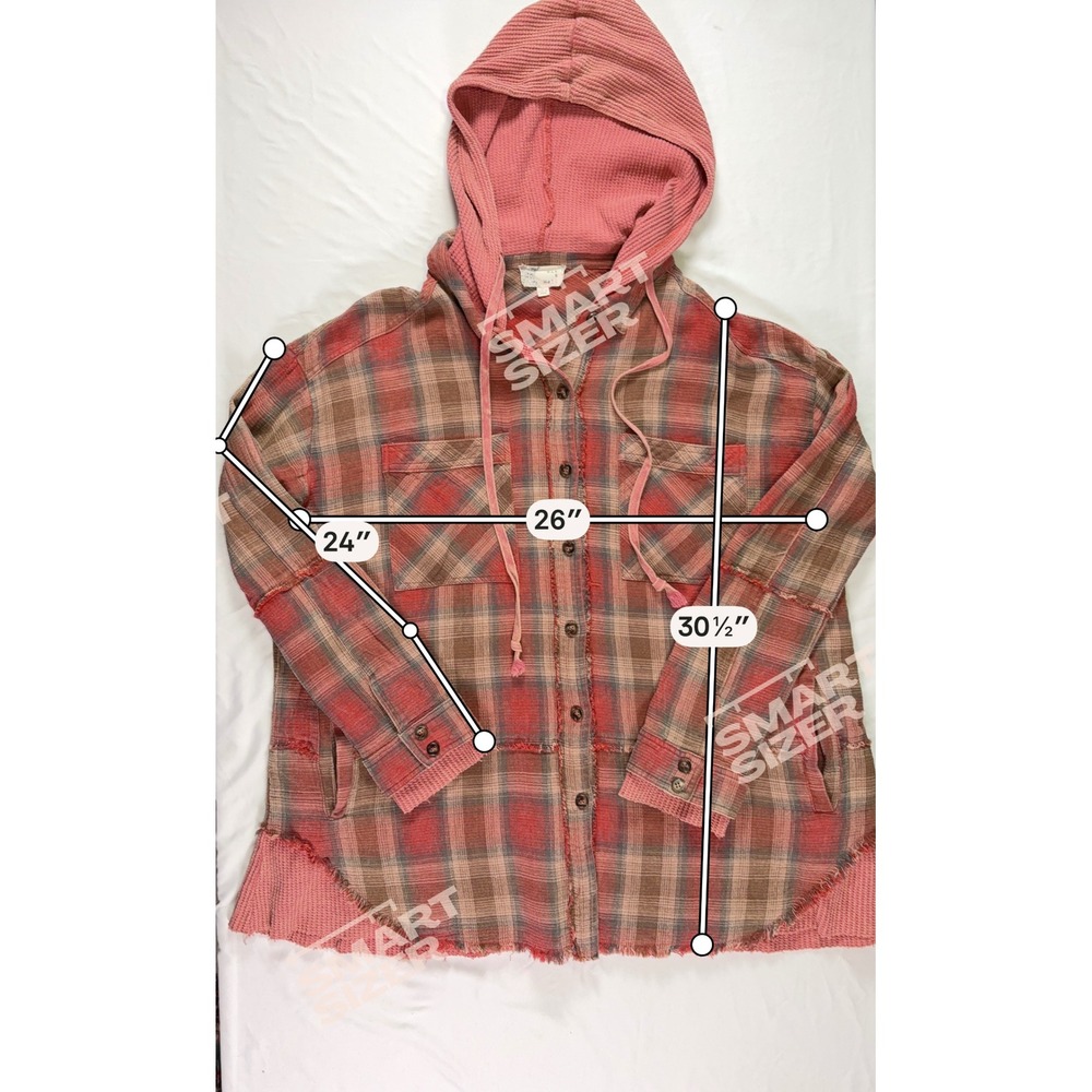 Oli & Hali Plaid Hooded Shacket M Waffle Knit Grunge Boho Shabby Mixed Media - Picture 8 of 10